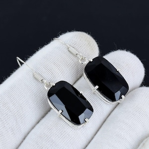 Black Spinel Gemstone Earring-925 Sterling Silver Earring-Teardrop Earring-Designer Earring-Dangle Earring-Black Spinel Earring For Gifts