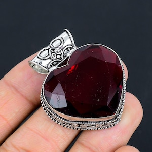 Garnet Pendant-925 Sterling Silver pendant-Gemstone Handmade Jewelry-Heart Shape Pendant-Garnet Silver Pendant Christmas Gifts For Love...
