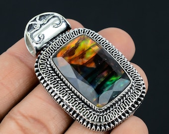 Aurora Borealis Opal Silver Pendant-925 Sterling Silver Pendant-Gemstone Jewelry-Handmade Pendant-Opal silver Jewelry For Women&#39;s