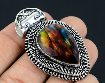 Aurora Borealis Opal Silver Pendant,925 Sterling Silver Pendant, gift Jewelry, Borealis Opal Gemstone Pendant, Silver Pendant For Gift