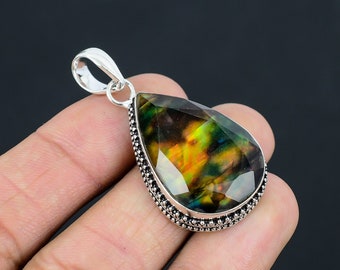 Ammolite Gemstone Silver Pendant,925 Sterling Silver Pendant ,Handmade Jewelry, Ammolite Silver Pendant Birthday Gift for her, His,