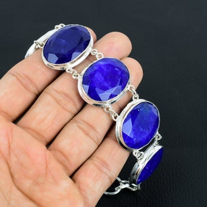 Blue Sapphire bracelet 925 Sterling Silver Bracelet, Natural Gemstone, Handmade Jewelry, Amazing jewelry Anniversary Gift for Husband