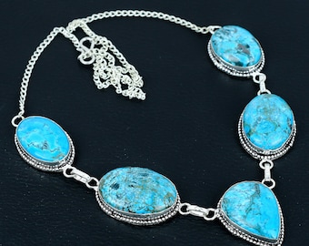 Tibetian Turquoise Gemstone Necklace-925 Sterling Silver Necklace Jewelry-Handmade Jewelry-adjustable Necklace-stylish Necklace for gift