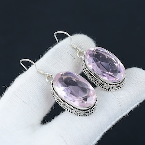 Pink Kunzite Sterling Silver Earrings: Handmade Vintage Style