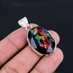 Handmade Ammolite Gemstone Pendant: 925 Sterling Silver Jewelry