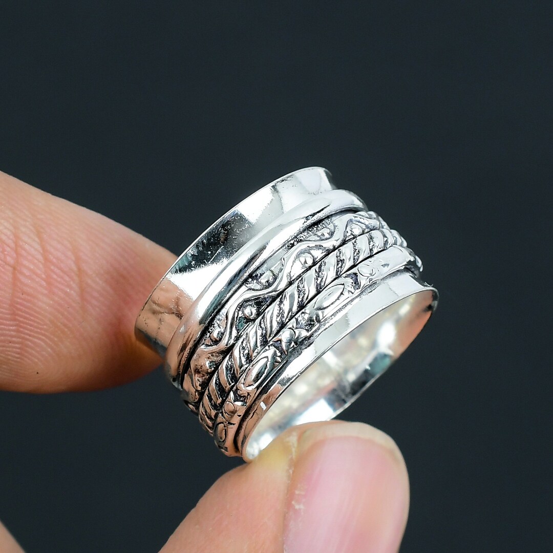 925 Sterling Silver Spinner Ring: Boho Meditation Band - Etsy