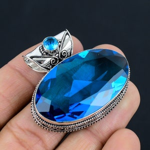 Blue Topaz Sterling Silver Pendant: Handmade Vintage Jewelry