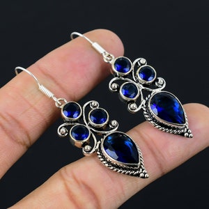 Handmade Tanzanite Quartz 925 Sterling Silver Dangle Earrings