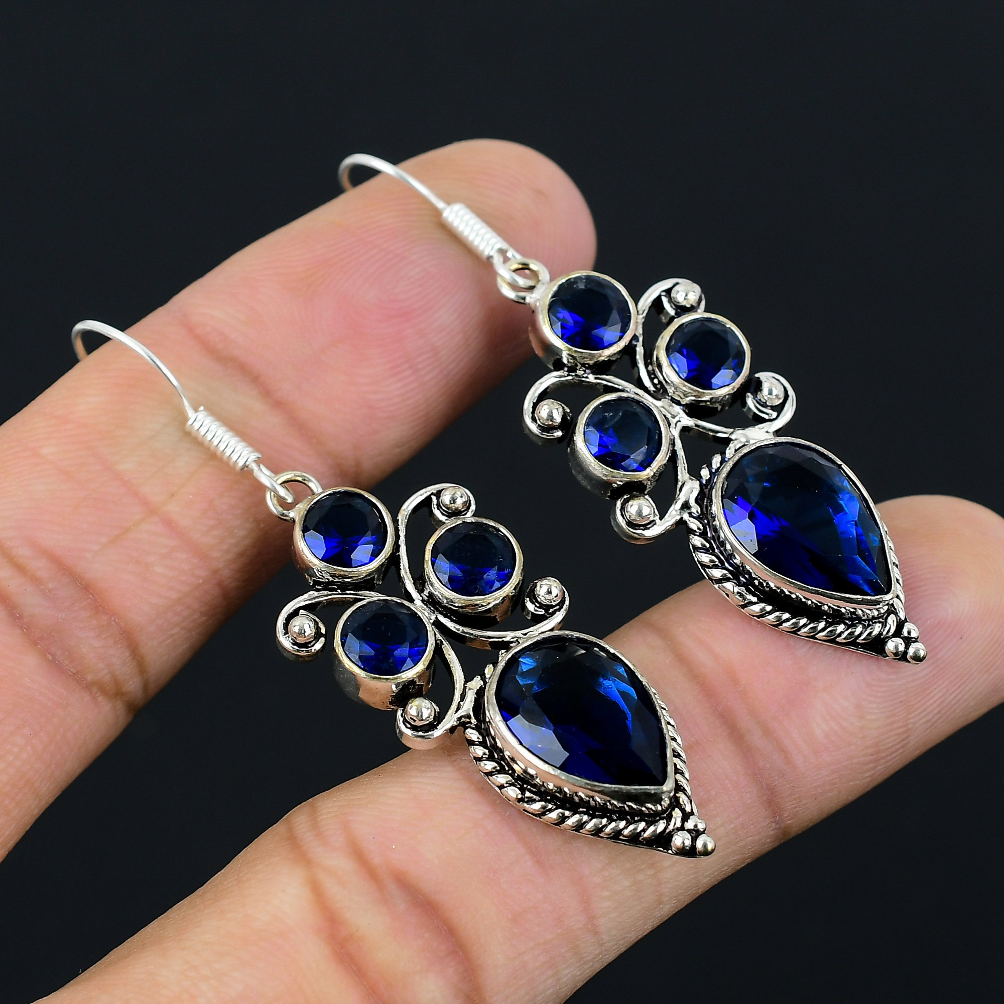 Handmade Tanzanite Quartz 925 Sterling Silver Dangle Earrings