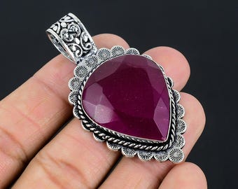 Handmade Red Ruby 925 Sterling Silver Pendant: Designer Gemstone Jewelry