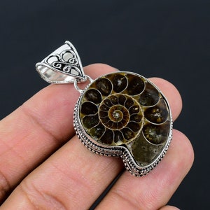 Ammonite Gemstone Silver Pendant-925 Sterling silver Pendant-Handmade Jewellry-Ammonite silver Vintage Pendant jewelry for Birthday Gifts zdjęcie 5