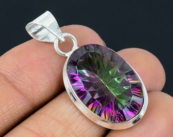 Mystic Topaz 925 Sterling Silver Pendant, Mystic Topaz Gemstone Handmade Silver Jewelry, Mystic Topaz Silver Pendant Wedding Gift For Love