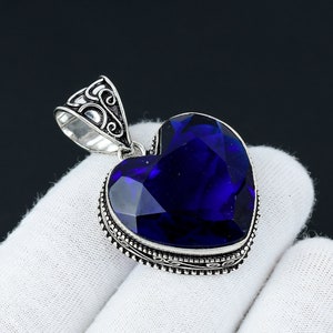 Heart Tanzanite Quartz Pendant: Handmade 925 Sterling Silver Vintage Jewelry