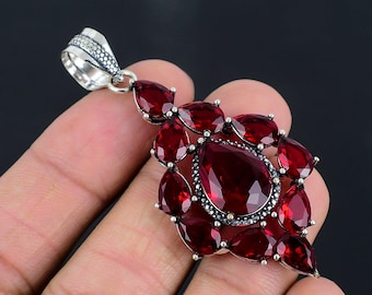 Mozambican Garnet Pendant-925 Sterling Silver Pendant-Gemstone Pendant-Handmade Jewelry-Designer Garnet Silver jewelry For Christmas Gift
