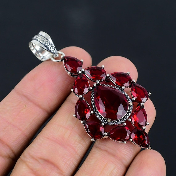 Mozambican Garnet Pendant: Handmade 925 Sterling Silver Jewelry