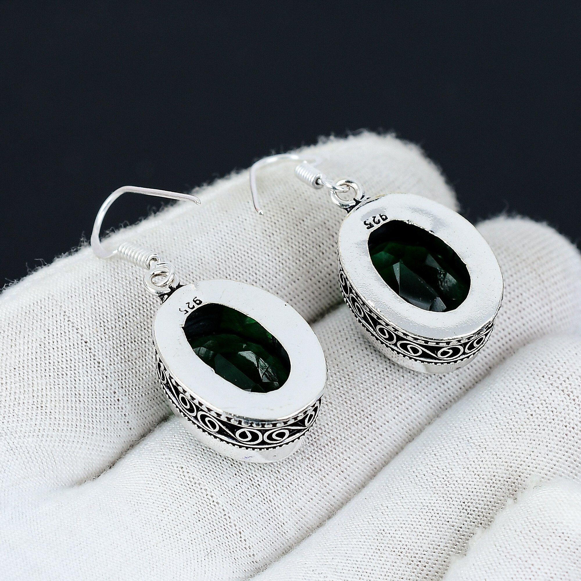 Boucles D'Oreilles Argent Sterling 925 Avec Diopside Chrome Vert – Création Lab – 40 Carats