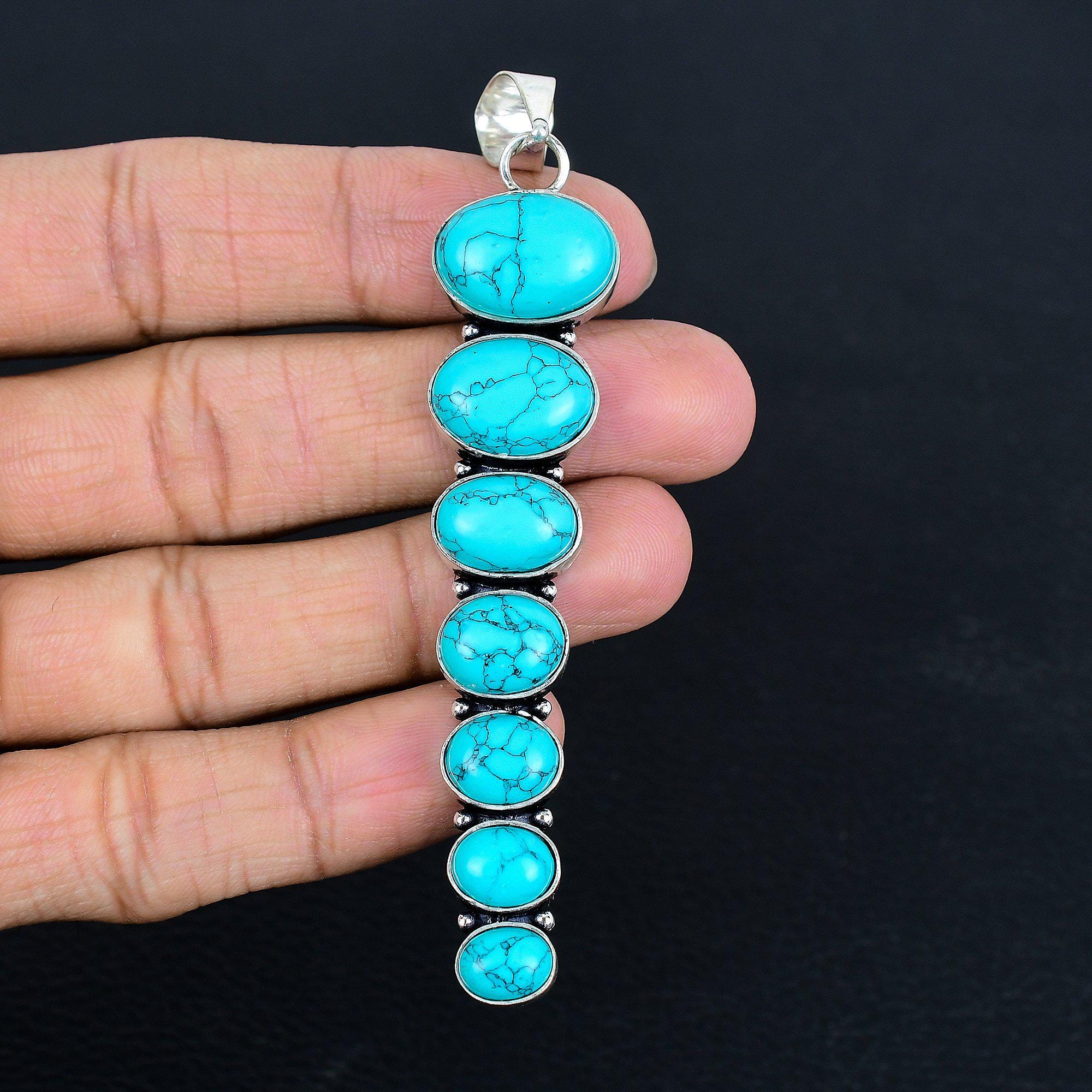 thumbnail image 2 of Handmade Santa Rosa Turquoise Pendant – 925 Sterling Silver, Natural Blue Gemstone, 18-20 Inch Chain 2 of 5