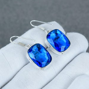 Blue Topaz Dangle Earrings: 925 Sterling Silver, Handmade