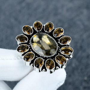 Smoky Topaz Ring: Sterling Silver Flower, Boho Statement Jewelry