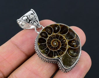 Ammonite Gemstone Silver Pendant-925 Sterling silver Pendant-Handmade Jewellry-Ammonite silver Vintage Pendant jewelry for Birthday Gifts