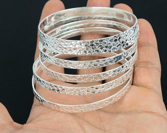 925 Sterling Silver Bangle-6 Bangle Set-Stackable Bangle-925 Silver Bangle For Her/Him-Handmade Spinner Bangle Jewelry Gift For Mothers Day