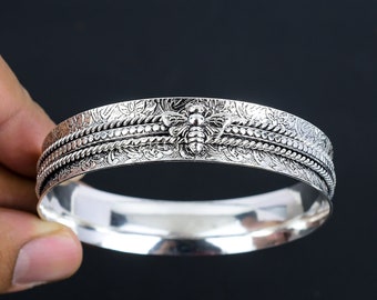 Spinner Bangle-925 Sterling Silver Bangle-Handmade Bangle-Promise Bangle-Memory Bangle-Hammered Bangle-Designer Bangle Unique Gift For Her