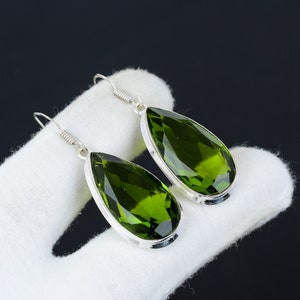 Faceted Peridot Gemstone Earrings: Handmade 925 Sterling Silver Dangle