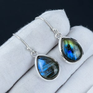 Blue Fire Labradorite Sterling Silver Dangle Earrings