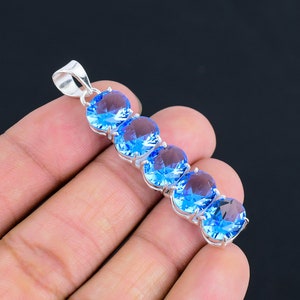 Blue Topaz Gemstone Silver Pendant-925 Sterling Silver jewelry-Handmade Jewelry-Latest Design Pendant-Blue Topaz Silver Pendant Gift For Her