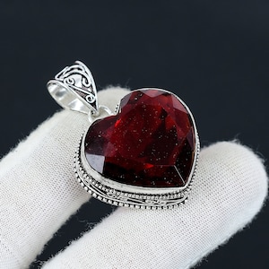 Granat Edelstein Silber Anhänger-925 Sterling Silber Schmuck-Handmade Schmuck-Herz Form Designer Anhänger Geburtstag Geschenk für die Liebe