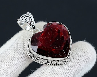 Heart Garnet Pendant: Handmade 925 Sterling Silver Vintage Jewelry