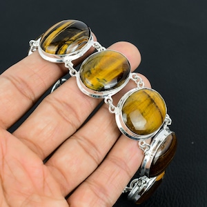Tiger Eye Bracelet: Handmade 925 Sterling Silver Adjustable Gemstone Jewelry