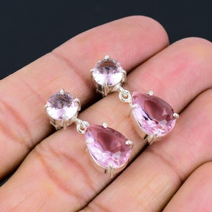 Pink Kunzite Silver Earring,925 Sterling Silver Handmade Stud Earring,Pink Kunzite Silver Earring Valentine day Gift for Love, wife ,women