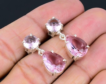 Handmade Pink Kunzite Sterling Silver Stud Earrings