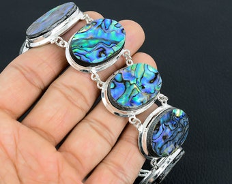 Abalone Muschel Sterling Silber Armband: Verstellbarer Edelsteinschmuck