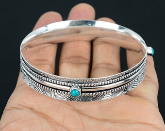 Turquoise Gemstone 925 Sterling Silver bangle-Handmade Bangle-Hammered Spinner Bangle-Stacking Bangles 925 Silver Bangle For Wedding gift