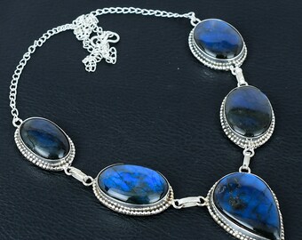 Labradorite Silver Necklace Jewelry-925 Sterling Silver Jewelry-Gemstone Necklace-Handmade Jewelry-Labradorite Silver Necklace For Gift