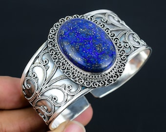Bracciale rigido con pietra preziosa di lapislazzuli - Argento sterling 925, regolabile