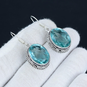 Aquamarine Quartz Gemstone Earring-925 Sterling Silver Earring-Handmade Jewelry-Stylish Earring-Dangle Earring For Christmas Gifts