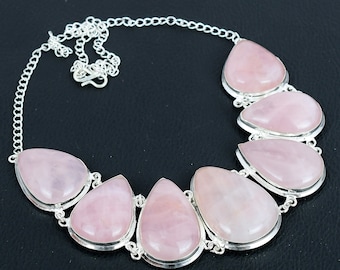 Rose Quartz Necklace 925 Sterling Silver Necklace-Handmade Necklace Silver Jewelry-Rose Quartz Silver Necklace Jewelry gift for Mothers Day