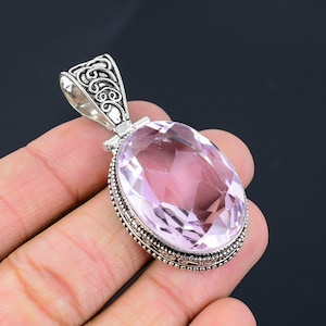 Pink Kunzite Gemstone Pendant: Handmade 925 Sterling Silver