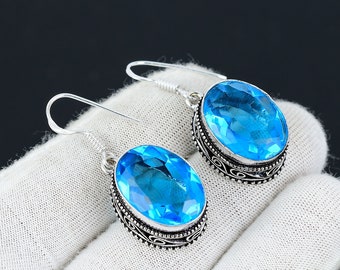 Orecchini vintage in argento sterling con topazio a forma di cuore: gioielli da sposa Something Blue - Italia