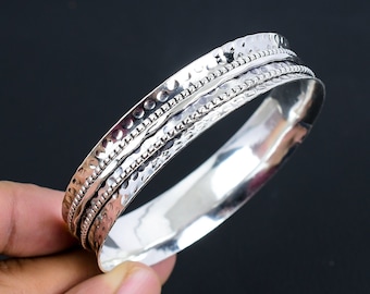 Handmade Hammered Sterling Silver Spinner Bangle: Vintage Design