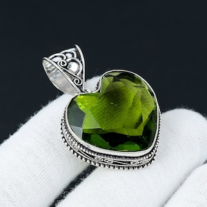 Handmade Heart Peridot Pendant: Vintage 925 Sterling Silver Jewelry