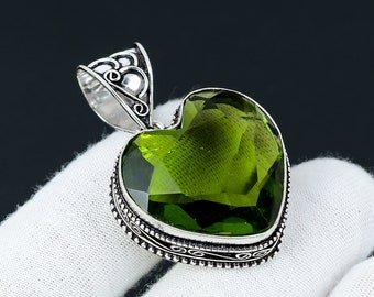 Handmade Heart Peridot Pendant: Vintage 925 Sterling Silver Jewelry