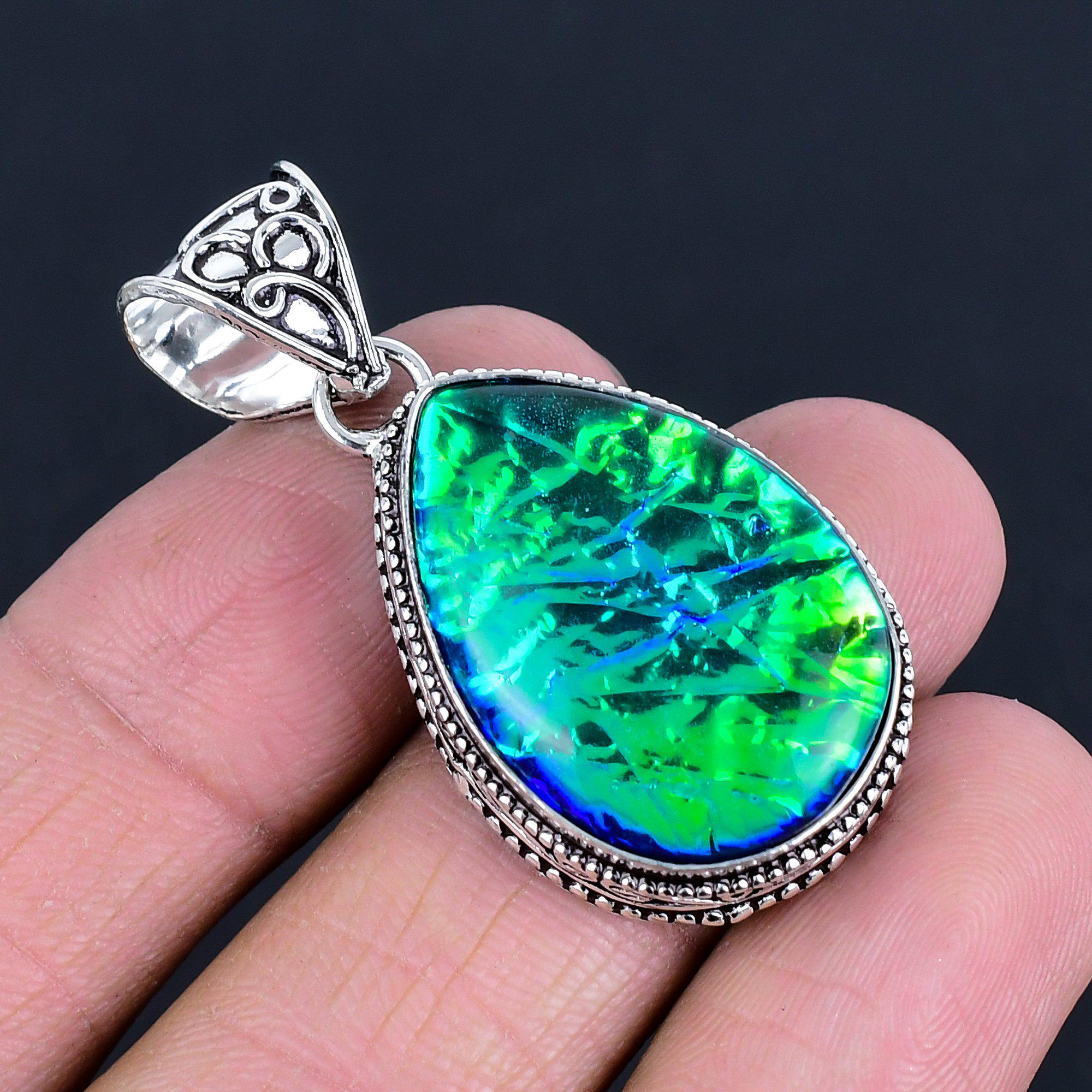 Green Opal Gemstone Pendant-925 Sterling Silver Pendant-Handmade jewelry-Vintage Pendant-Designer Pendant-Opal Pendant For Christmas Gifts