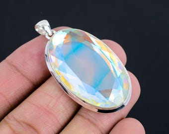 Bijou Ancien Chaîne En Argent Massif Avec Pendentif Topaze Et Vésuvianite - Occasion