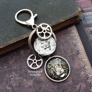 Hematite keychain, Cat lover gift, Lion keyring, Steampunk keychain, Victorian cosplay, Gift for lion lover, Gift for men