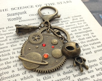 Space Keyring, Alien Keychain, Space gifts for men, Astronomy Gift, Planet Keyring, Space bag Charm, Bronze anniversary, Steampunk spaceship