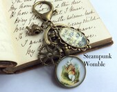 Alice In Wonderland, Steampunk keyring, White Rabbit, Cheshire Cat, Victorian literature, Lewis Carroll, Gothic style, Tea party